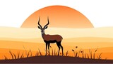 charming image of an African wild black-tailed gazelle with long horns in cartoon style, showcasing a flat design and isolated on a white background.