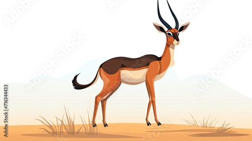 charming image of an African wild black-tailed gazelle with long horns in cartoon style  showcasing a flat design and isolated on a white background.