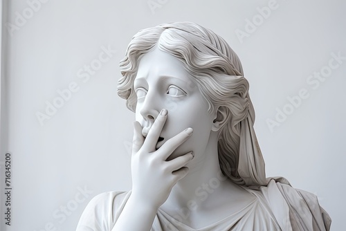 Antique sculpture ancient Greek goddess with mouth slightly open