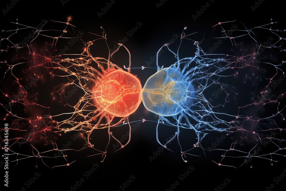 Human skull creative colorful brain sides, left and right brain