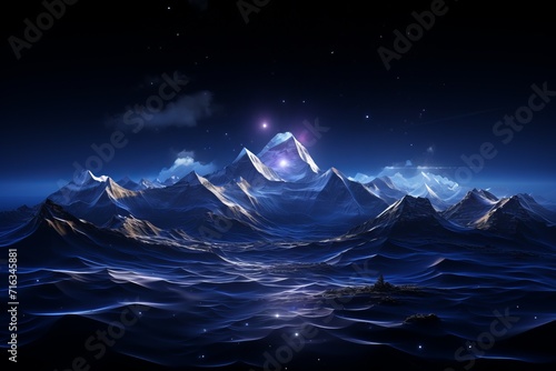 Alpine Mountains Glowing Under the Northern Lights, on an isolated Navy Blue background, Generative AI