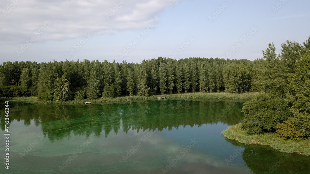 Fototapeta premium Aerial view of a contaminated lake