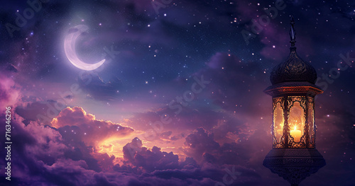 Ramadan lantern against twilight clouds 