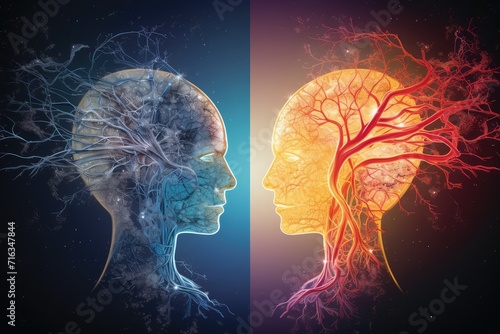 3d illustration of brain render, Neurotransmitters in the CNS and PNS, brain, Frontal lobe, Parietal lobe, brain anatomical, Cerebellum, Brain stem, Medulla oblongata, longevity, brain research, mind
 photo