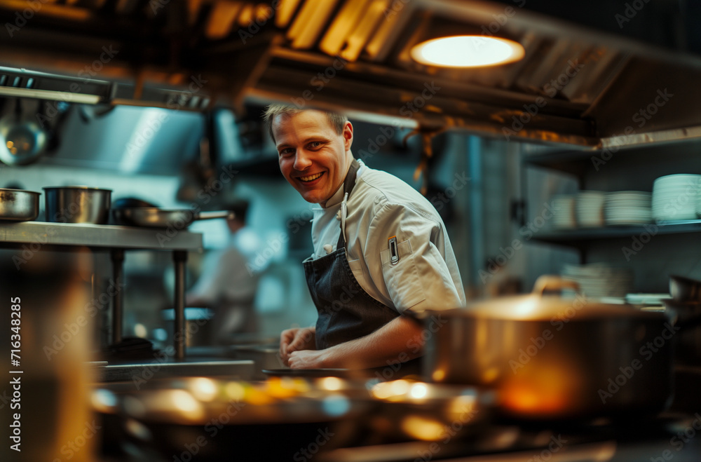 smiling cook working in the kitchen smiling cook working in the kitchen