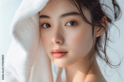 アジア人女性の美容イメージ タオルドライ（スキンケア・ボディケア・エステサロン） photo