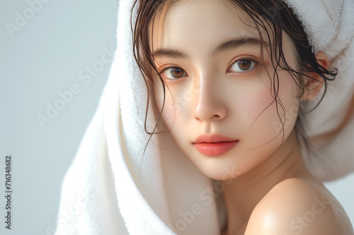 アジア人女性の美容イメージ タオルドライ（スキンケア・ボディケア・エステサロン） photo