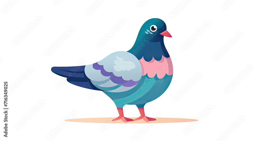 Fototapeta premium delightful image featuring a flat cartoon character design of a colorful pigeon bird.