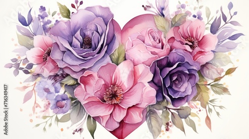 Watercolor cartoon romantic letter envelope, on absolutely white background