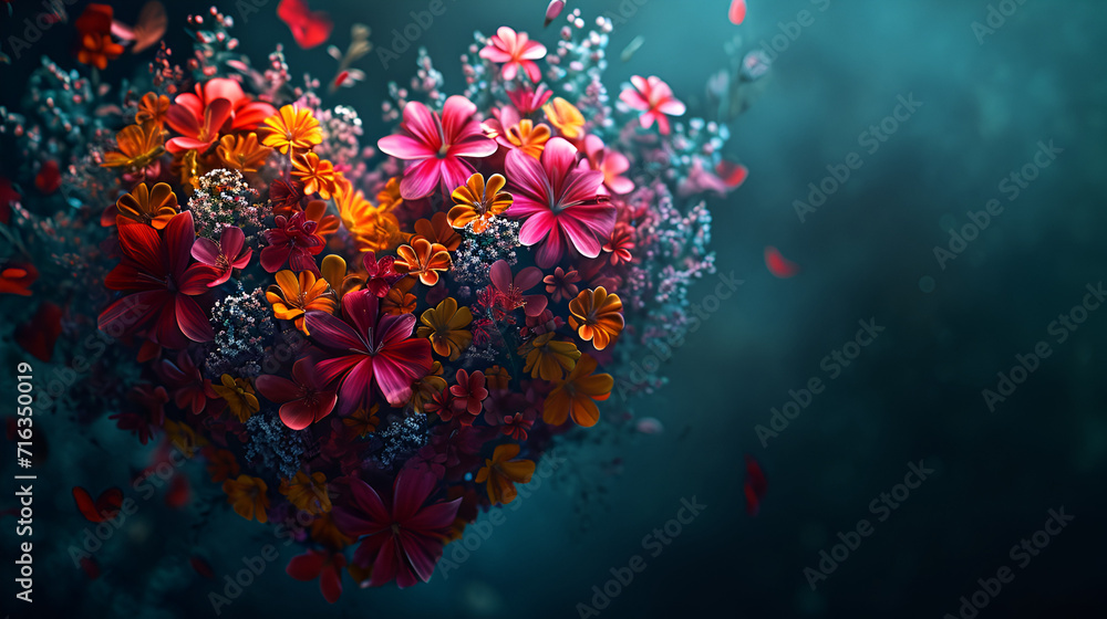 Happy Valentine Day, 3D Colorful Illustration Of Love Heart Made From Flowers, Love Day, Generative Ai