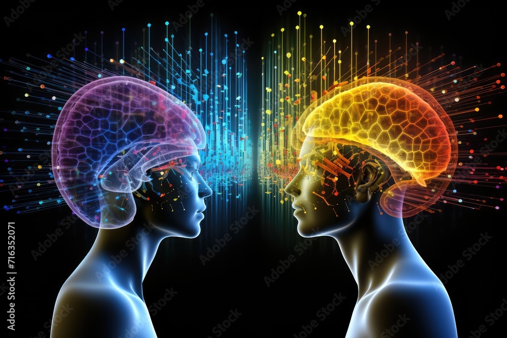 Synergies of human mind, synapses lighting colorful, Brain health ...