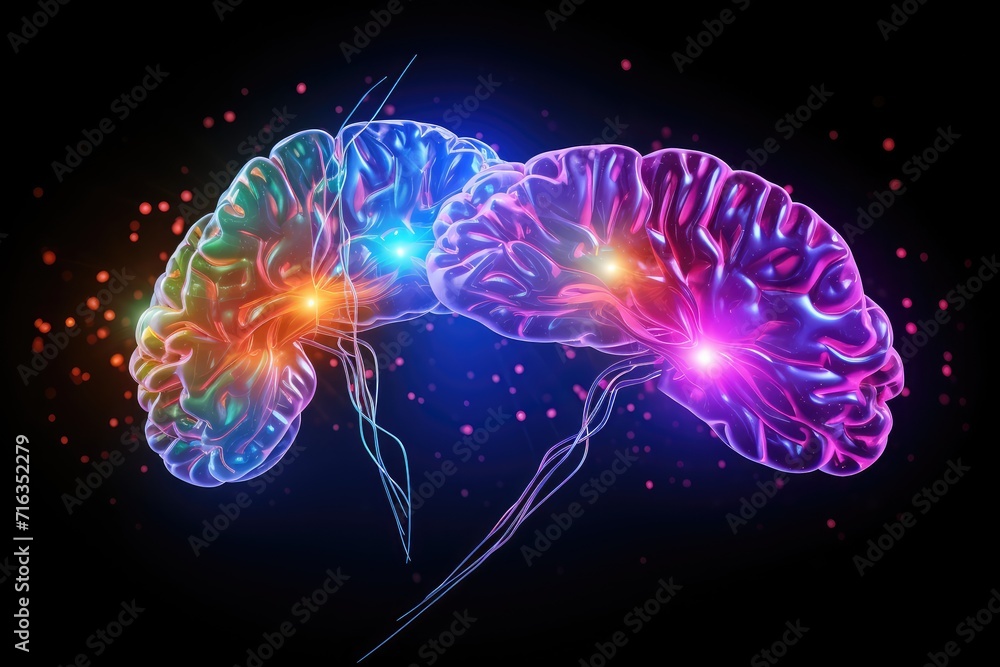 Synergies of human mind, synapses lighting colorful, Brain health ...