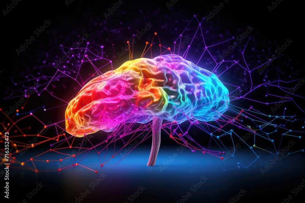 Synergies of human mind, synapses lighting colorful, Brain health ...