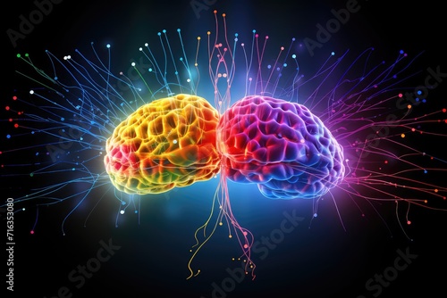brain with colorful smoke  color dust  Kaleidoscopic  Vivid 3D Rendering and Creative illustration of human brain  plasticity  brain waves  thoughtful  thoughts  colorful  learning  neural  color bomb