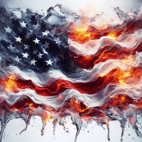 USA flag what Splash of water and flame. AI generated illustration