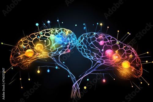 energy of fractal realms, colorful brain activity, neuron network activity, human medicine, Cognitive Functions, Emotional Intelligence, Memory, erve cells, neurosystem, synapses, brain system, neuro photo