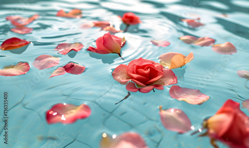flower petals on a pool water surface, Generative AI © simba kim