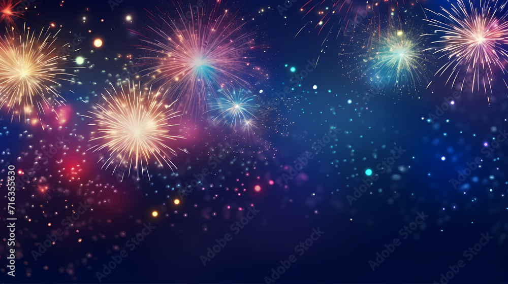 Happy New Year, burning fireworks with bokeh light background