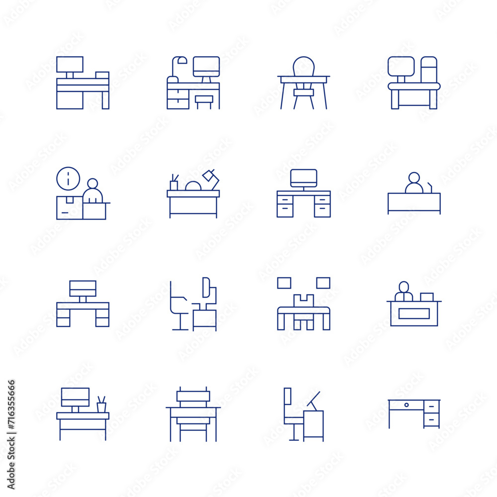 Desk line icon set on transparent background with editable stroke. Containing customersales, infopoint, workplace, monitor, desk, witness, informationdesk.