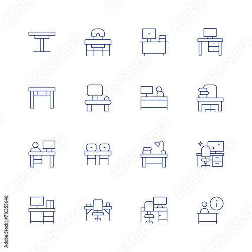 Desk line icon set on transparent background with editable stroke. Containing table, receptionist, workplace, desk, office, workspace, informationdesk.