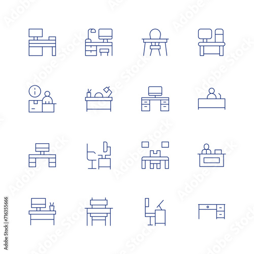 Desk line icon set on transparent background with editable stroke. Containing customersales, infopoint, workplace, monitor, desk, witness, informationdesk.