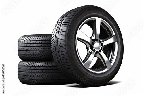  Car tires with a great profile in the car repair shop. on white background
