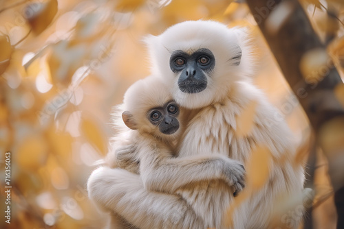 Wallpaper Mural A gibbon mother cradles her offspring, their faces a picture of peace and protection.
 Torontodigital.ca