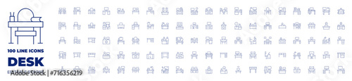 100 icons Desk collection. Thin line icon. Editable stroke. Desk icons for web and mobile app.