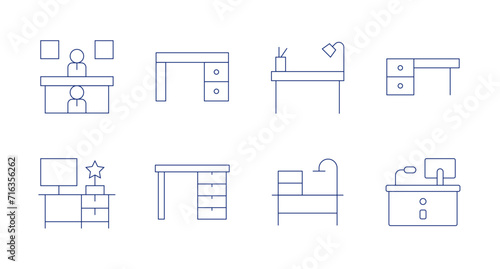 Desk icons. Editable stroke. Containing humanresources, workplace, desk, information.
