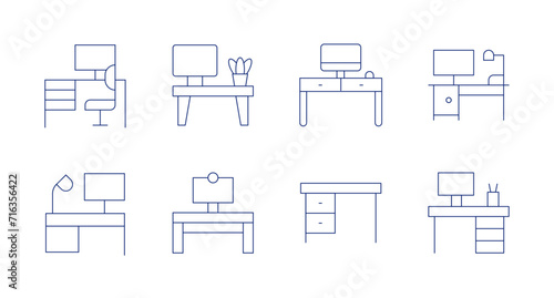 Desk icons. Editable stroke. Containing workplace, workspace, desk, officedesk.