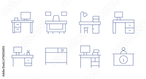 Desk icons. Editable stroke. Containing workspace, desk, teacherdesk, officetable, workplace, informationdesk.