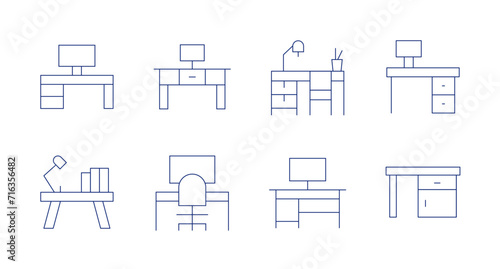 Desk icons. Editable stroke. Containing workspace, workplace, desk.