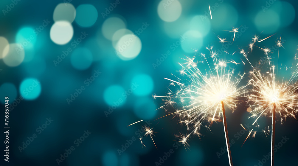 Happy New Year, burning fireworks with bokeh light background Happy New Year, burning fireworks with bokeh light background