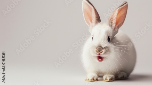 cute animal pet rabbit or bunny white color smiling and laughing isolated with copy space for easter background  rabbit  animal  pet  cute  fur  ear  mammal  background  celebration  generate by AI