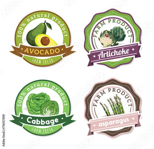 Farm food labels artichoke avocado cabbage asparagus sketch
