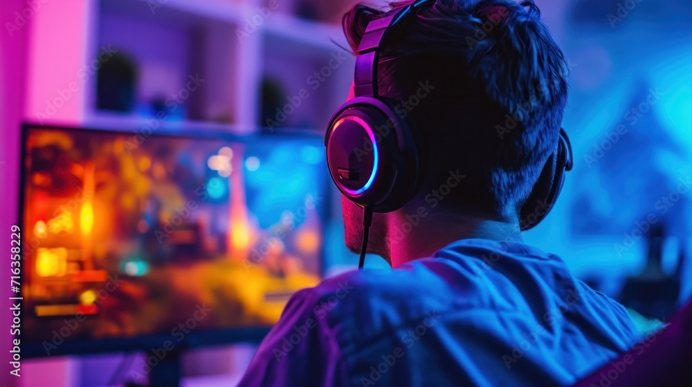 pro gamer man in headphones live streaming while playing online computer game, neon lights, esports, gaming, monitor, play, young, player, internet, enjoyment, cyber, pro gamer man in headphones live streaming while playing online computer game, neon lights, esports, gaming, monitor, play, young, player, internet, enjoyment, cyber,
