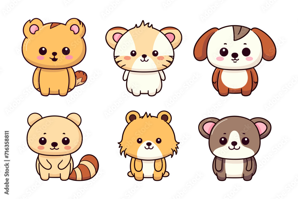 set of cute animal cartoon character design set of cute animal cartoon character design
