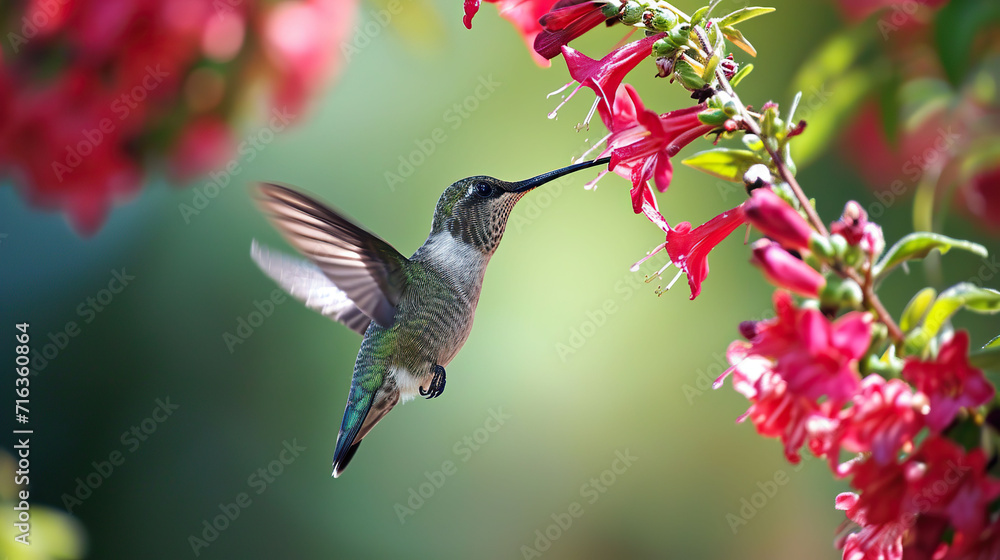 Naklejka premium A hummingbird sips nectar.