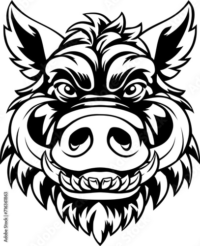 A wild boar hog razorback warthog sports mascot cartoon pig character