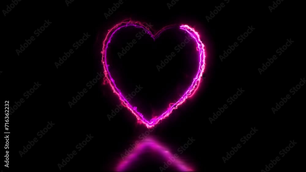 Glowing looping heart shape neon frame effect, black background.
Glowing looping heart shape neon frame effect, black background.