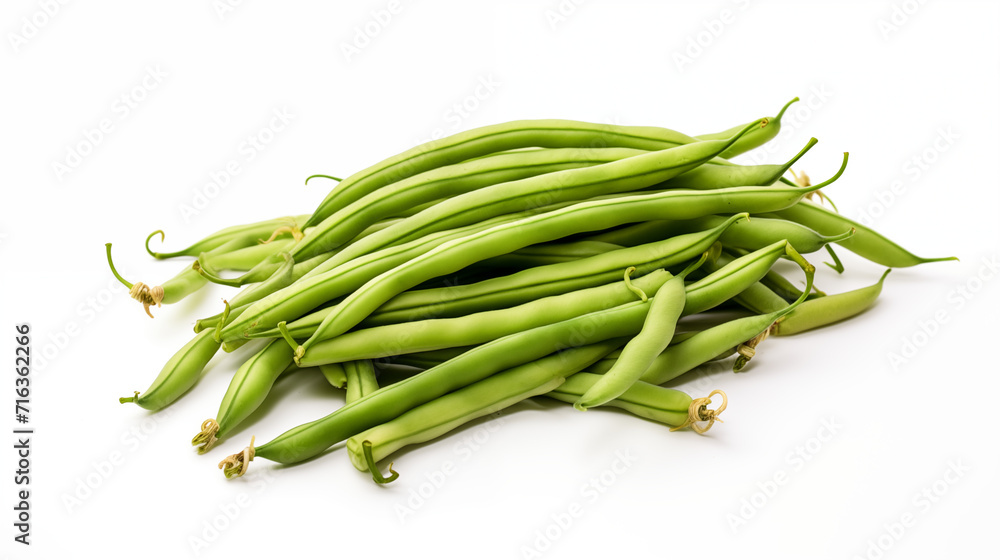 A captivating image featuring fresh long beans against a clean white backdrop, highlighting their vibrant green color and crisp texture. A minimalist and elegant visual, perfect for culinary or artist A captivating image featuring fresh long beans against a clean white backdrop, highlighting their vibrant green color and crisp texture. A minimalist and elegant visual, perfect for culinary or artist