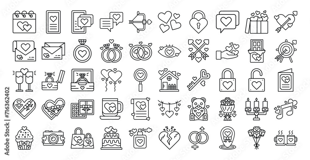 Valentine Day Outline Icon Set. Editable Vector Valentine Day Outline Icon Set. Editable Vector