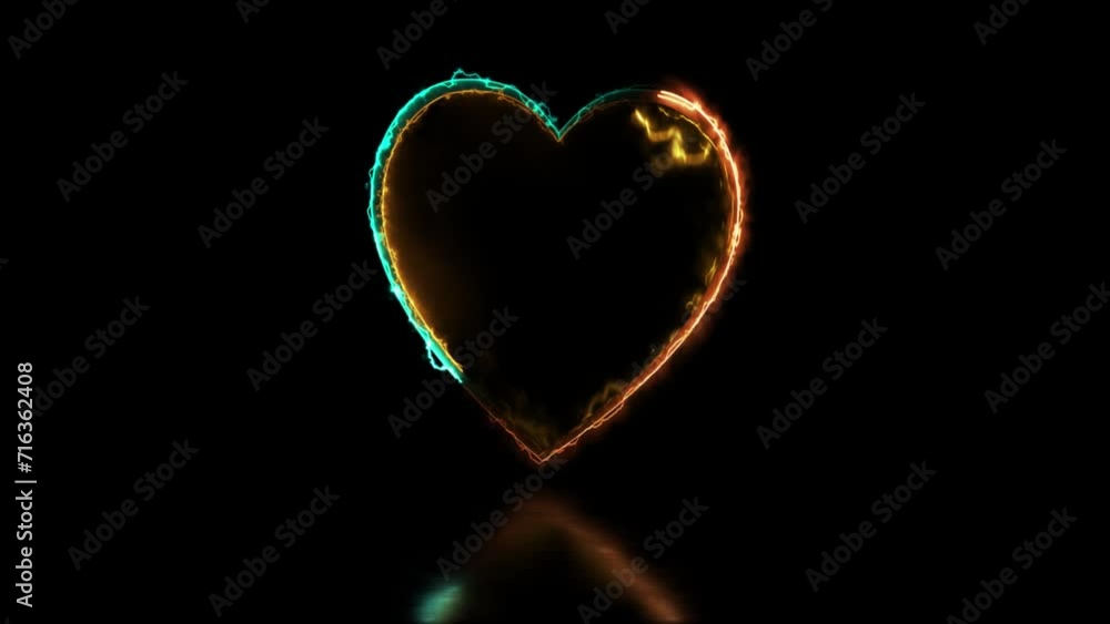 Glowing looping heart shape neon frame effect, black background.
Glowing looping heart shape neon frame effect, black background.