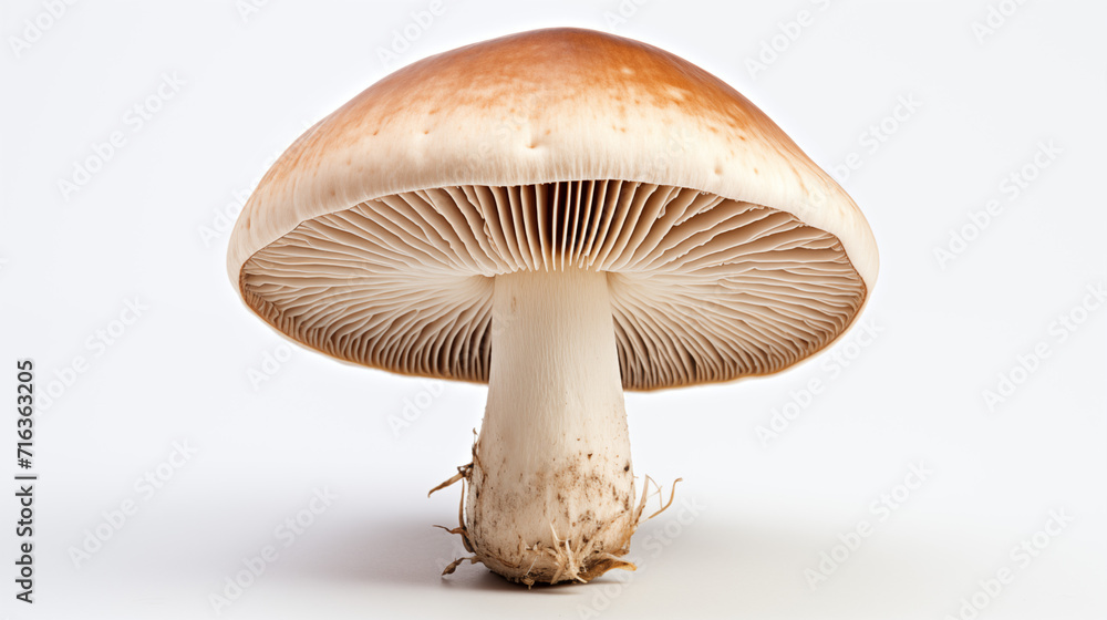 A captivating image featuring fresh mushrooms against a clean white backdrop, highlighting their earthy textures and culinary versatility. A minimalist and elegant visual, perfect for culinary or arti