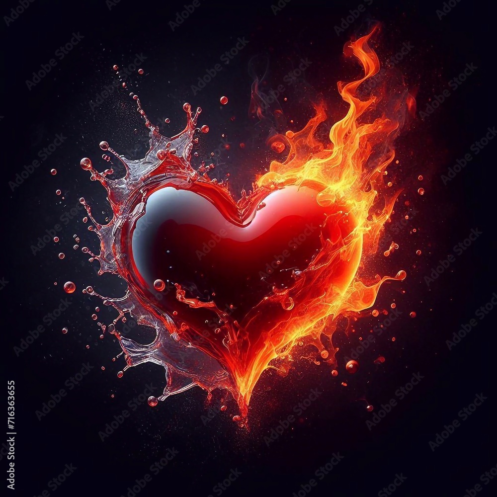 Fotografie Red heart shape what blends water and flame