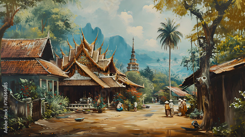  Tradional thai painting, resort on the island photo