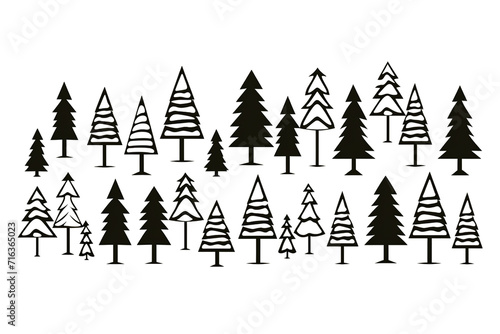 Minimal Christmas drawing with pine trees on white background