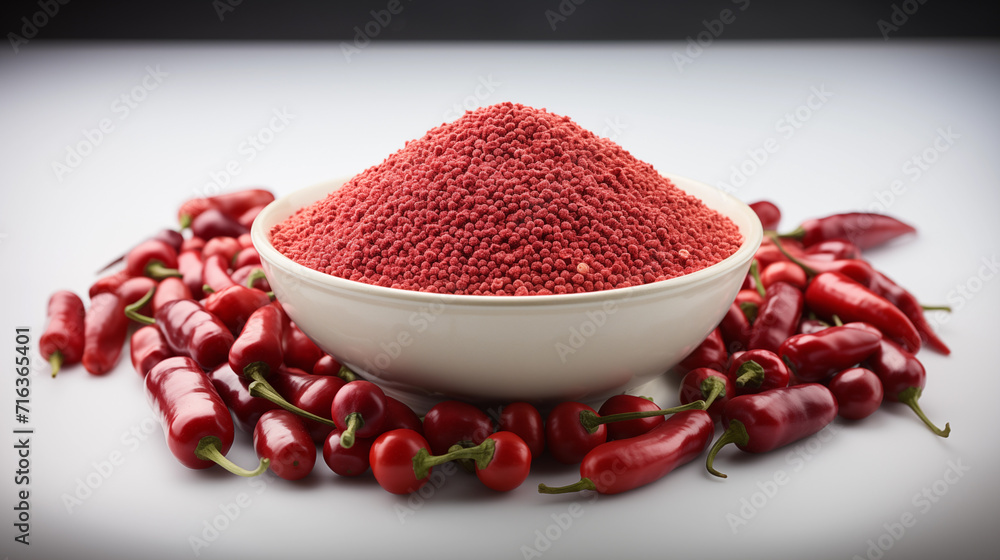 Set of red chili peppers and powder Set of red chili peppers and powder