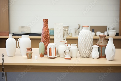 Canvas Print unglazed ceramics arranged for a pottery exhibit
