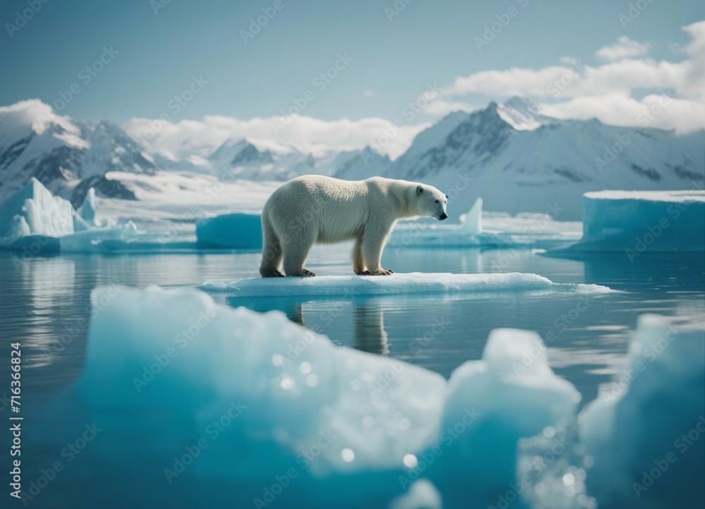 aerial view of polar bear on iceberg alone with mountain, glacier and ocean; global warming
aerial view of polar bear on iceberg alone with mountain, glacier and ocean; global warming